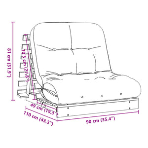 Καναπές Κρεβάτι Futon με Στρώμα 90x206x11 εκ. Μασίφ Ξύλο Πεύκου - Pakobazaar