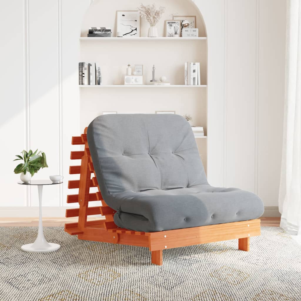 Καναπές Κρεβάτι Futon με Στρώμα 90x206x11 εκ. Μασίφ Ξύλο Πεύκου - Pakobazaar