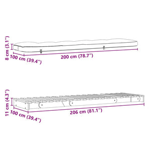 Καναπές Κρεβάτι Futon/Στρώμα 100x206x11 Μασίφ Ξύλο Ψευδοτσούγκα