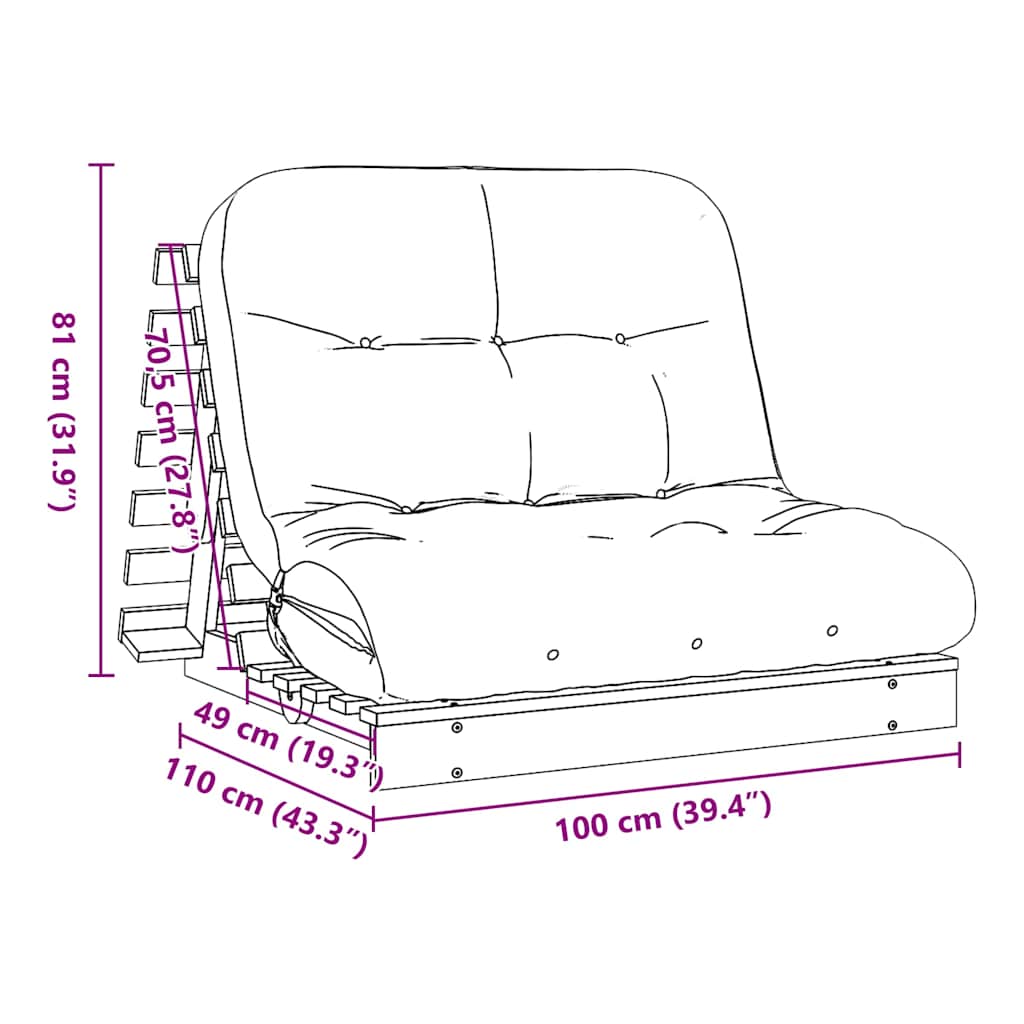 Καναπές Κρεβάτι Futon/Στρώμα 100x206x11 Μασίφ Ξύλο Ψευδοτσούγκα