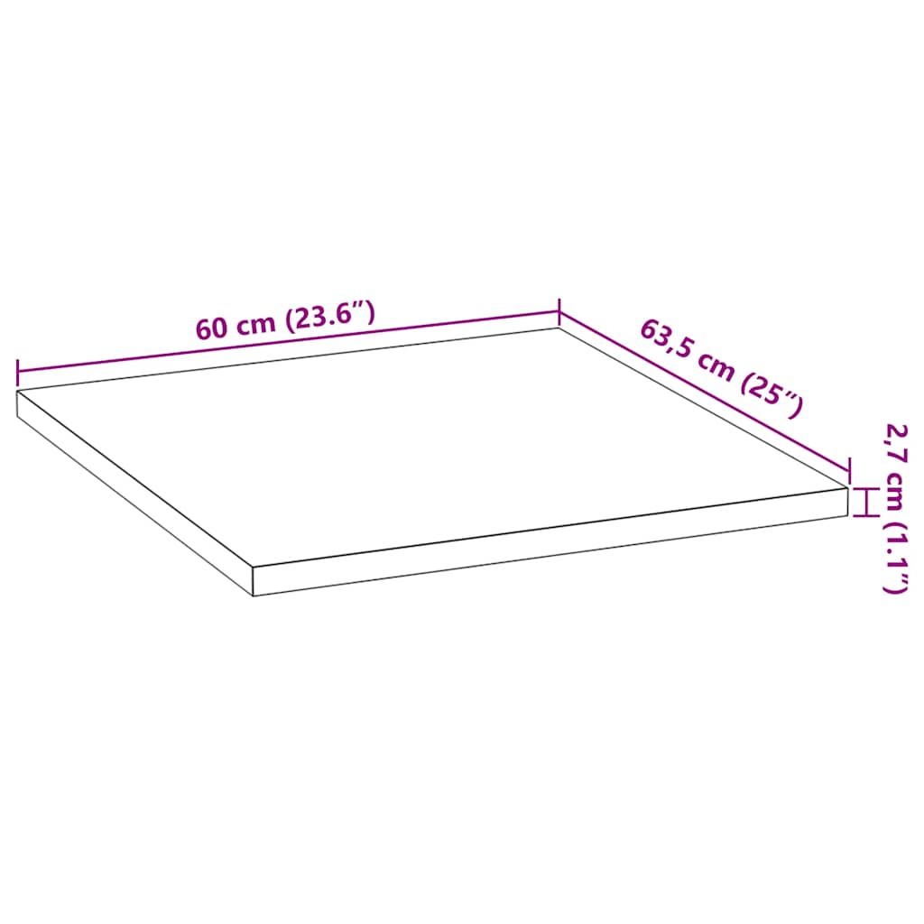 πάγκος εργασίας κουζίνας 60x63,5x2,7 εκ. στερεό δρυς ορθογώνιο