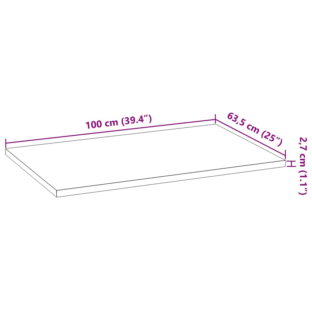 πάγκος εργασίας κουζίνας 100x63,5x2,7 εκ. στερεό δρυς ορθογώνιο