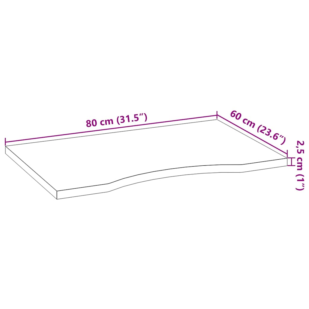 Επιφάνεια Τραπεζιού Ορθογώνιος 80x60x2,5 εκ. Μασίφ Ξύλο Δρυός