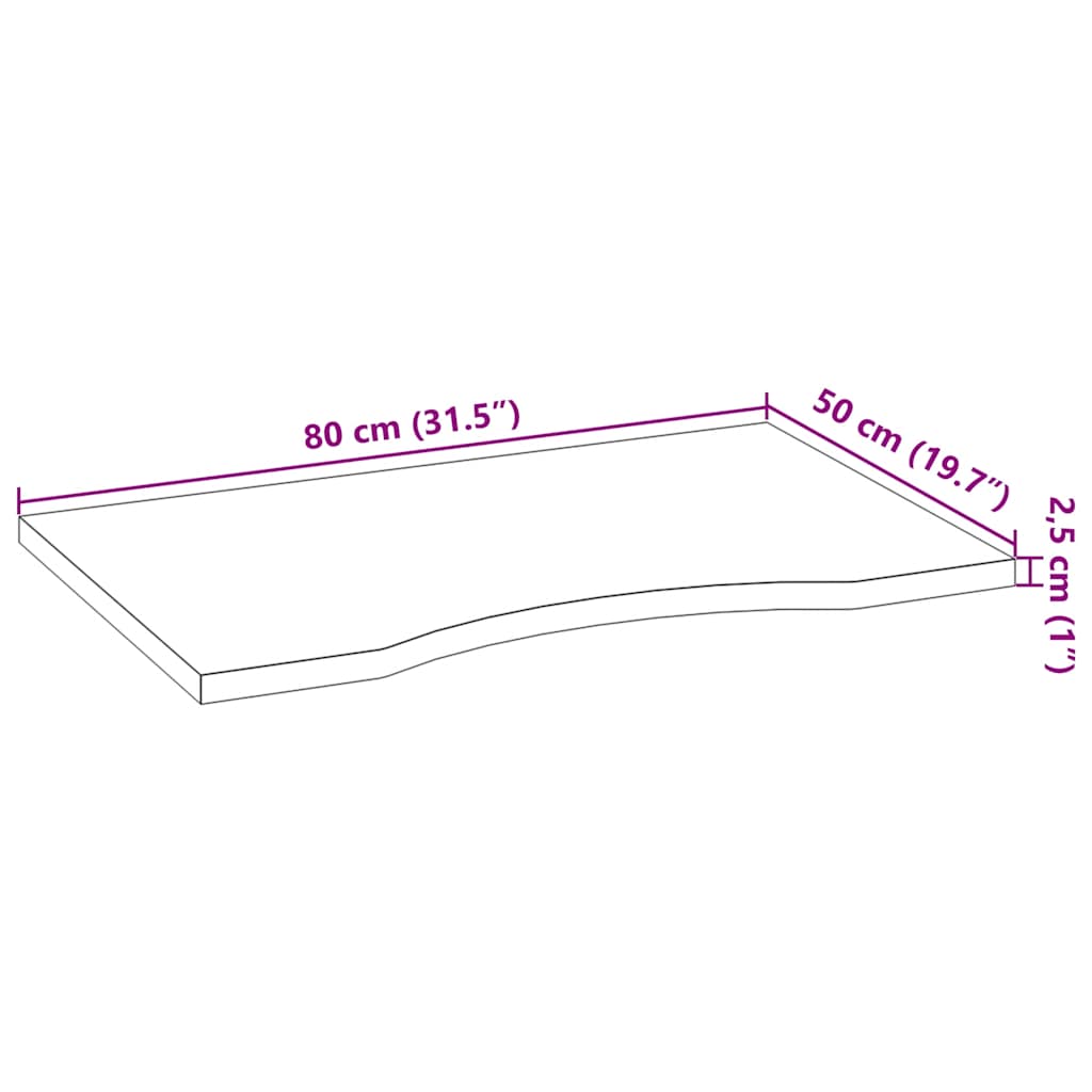 Επιφάνεια Τραπεζιού Ορθογώνιος 80x50x2,5 εκ. Μασίφ Ξύλο Δρυός