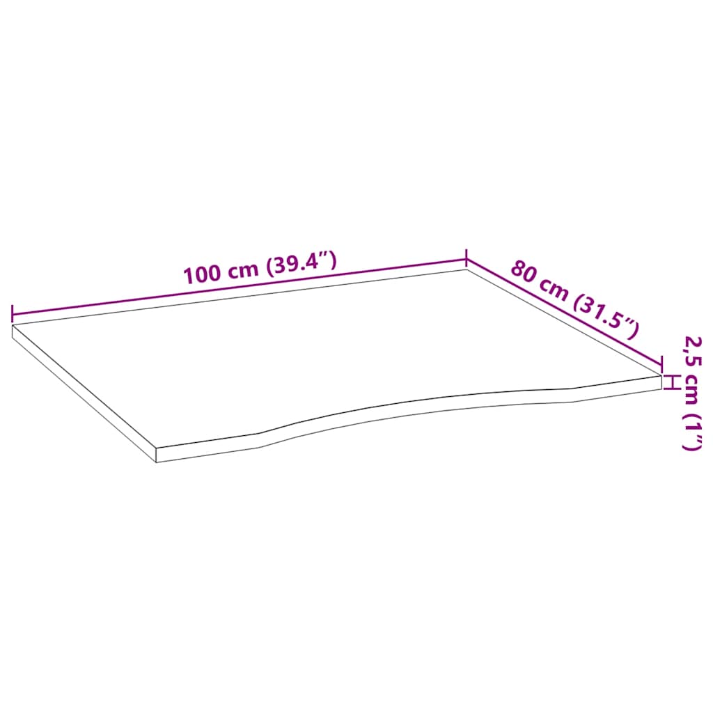Επιφάνεια Τραπεζιού Ορθογώνιος 100x80x2,5 εκ. Μασίφ Ξύλο Δρυός