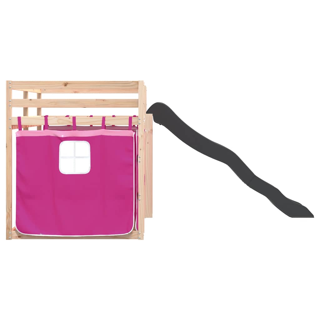 Κουκέτα με Τσουλήθρα και Κουρτίνες Ροζ 90x200 εκ. - Pakobazaar