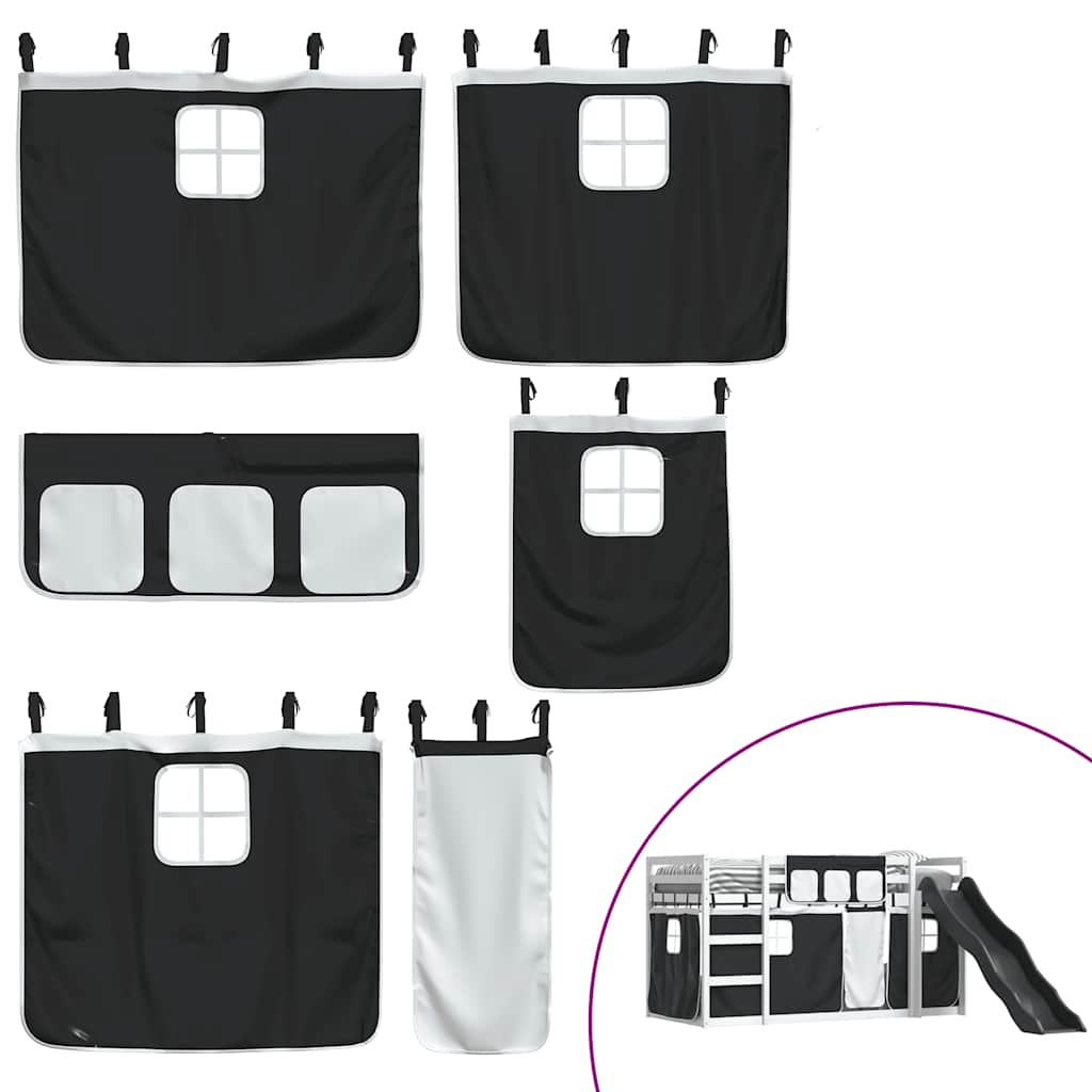 Κουκέτα με Τσουλήθρα και Κουρτίνες Λευκή και Μαύρη 90x200 εκ. - Pakobazaar