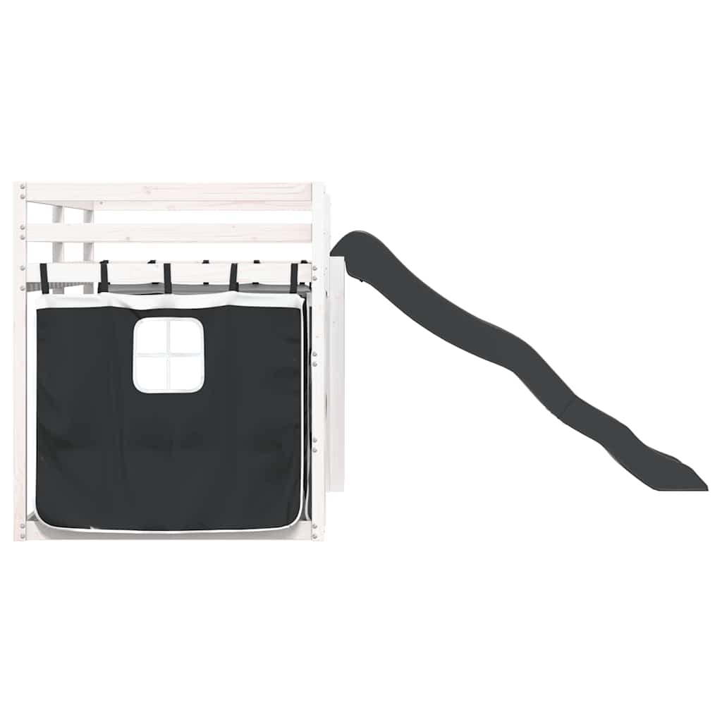 Κουκέτα με Τσουλήθρα και Κουρτίνες Λευκή και Μαύρη 90x200 εκ. - Pakobazaar