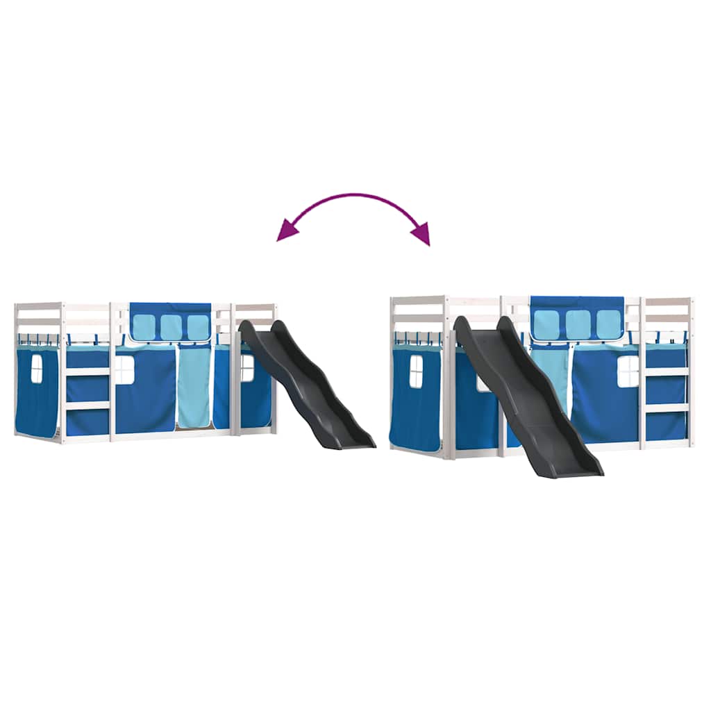 Κουκέτα με Τσουλήθρα και Κουρτίνες Μπλε 90x200 εκ. - Pakobazaar