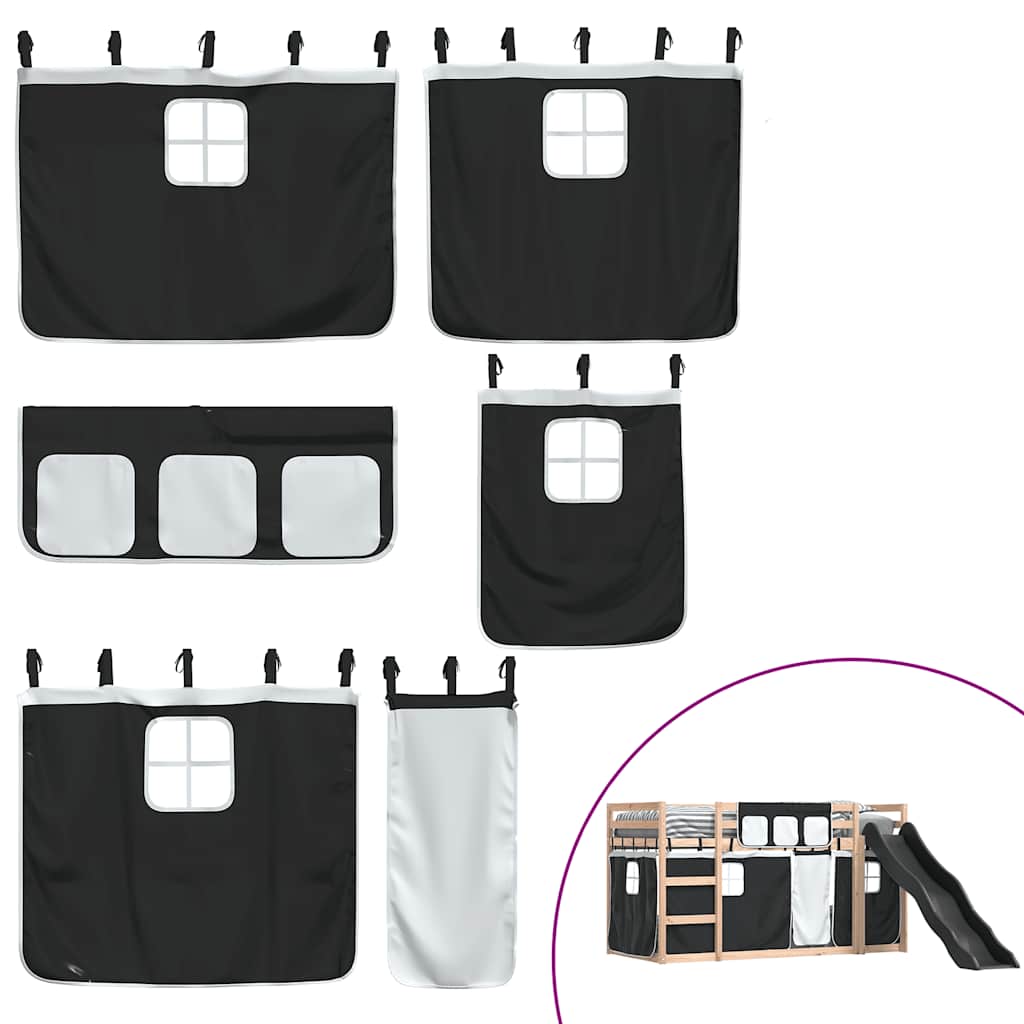 Κουκέτα με Τσουλήθρα και Κουρτίνες Λευκή και Μαύρη 80x200 εκ. - Pakobazaar