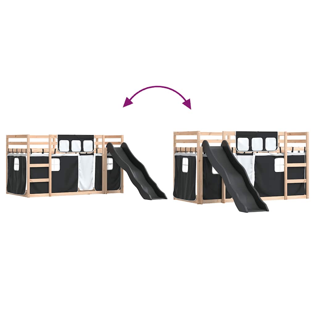 Κουκέτα με Τσουλήθρα και Κουρτίνες Λευκή και Μαύρη 80x200 εκ. - Pakobazaar