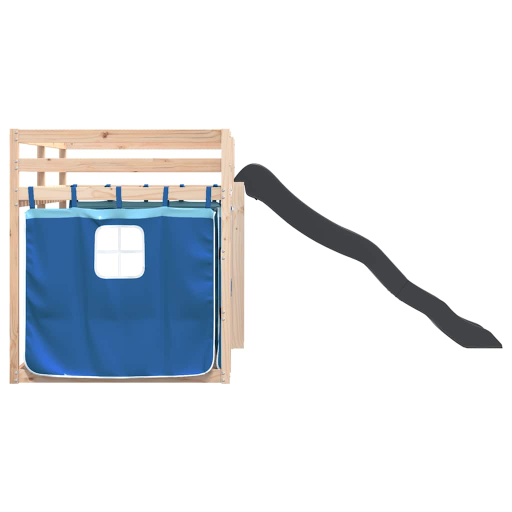 Κουκέτα με Τσουλήθρα και Κουρτίνες Μπλε 80x200 εκ. - Pakobazaar