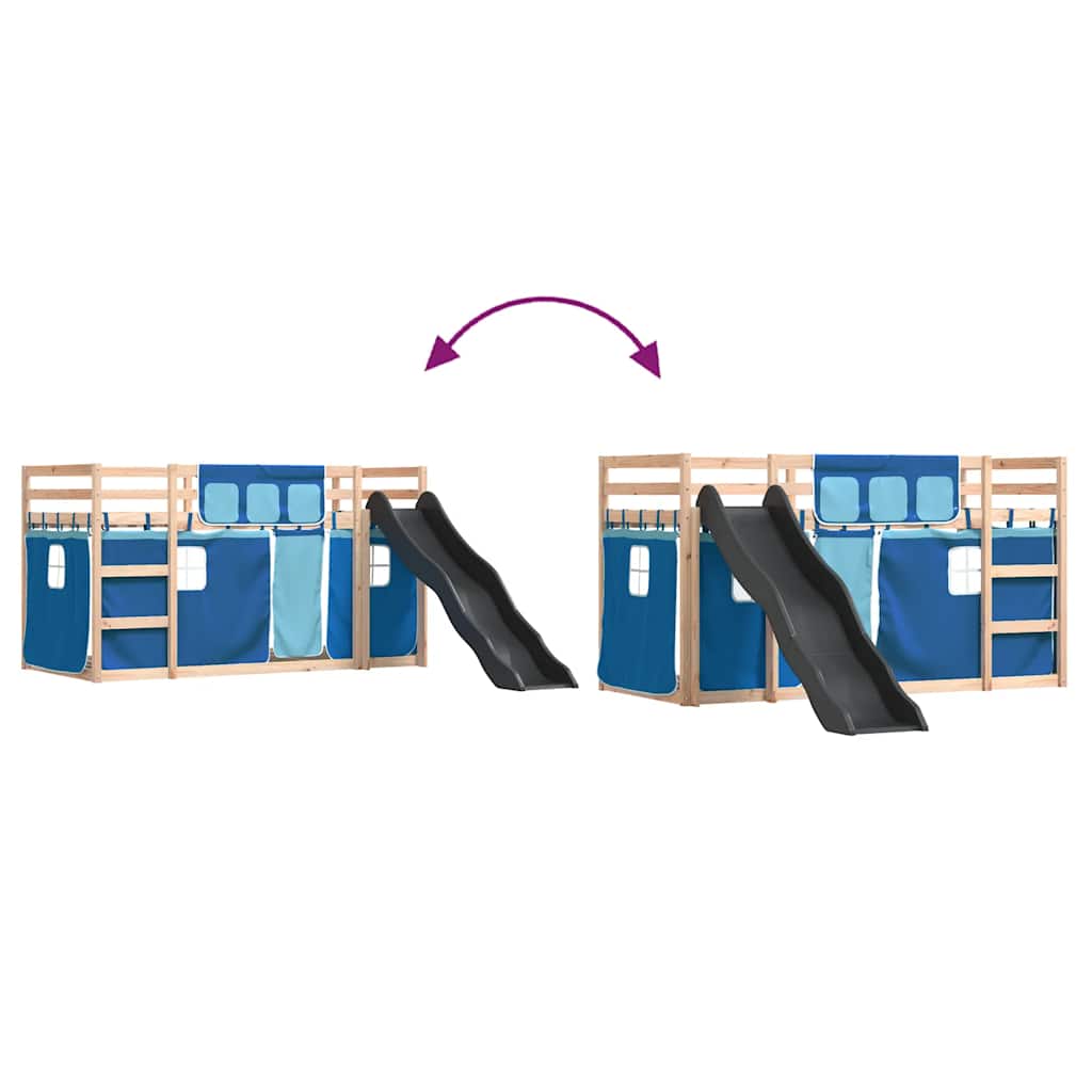 Κουκέτα με Τσουλήθρα και Κουρτίνες Μπλε 80x200 εκ. - Pakobazaar