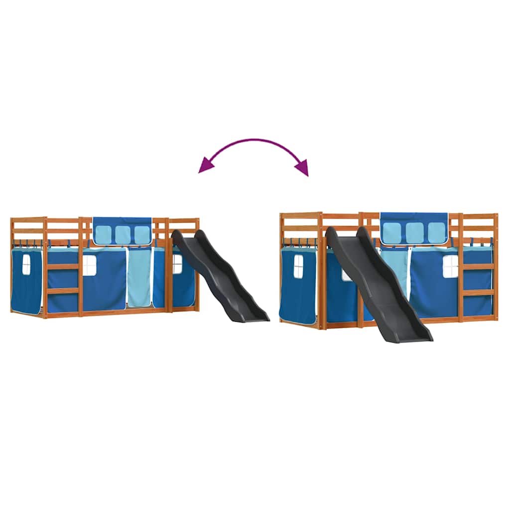 Κουκέτα με Τσουλήθρα και Κουρτίνες Μπλε 80x200 εκ. - Pakobazaar