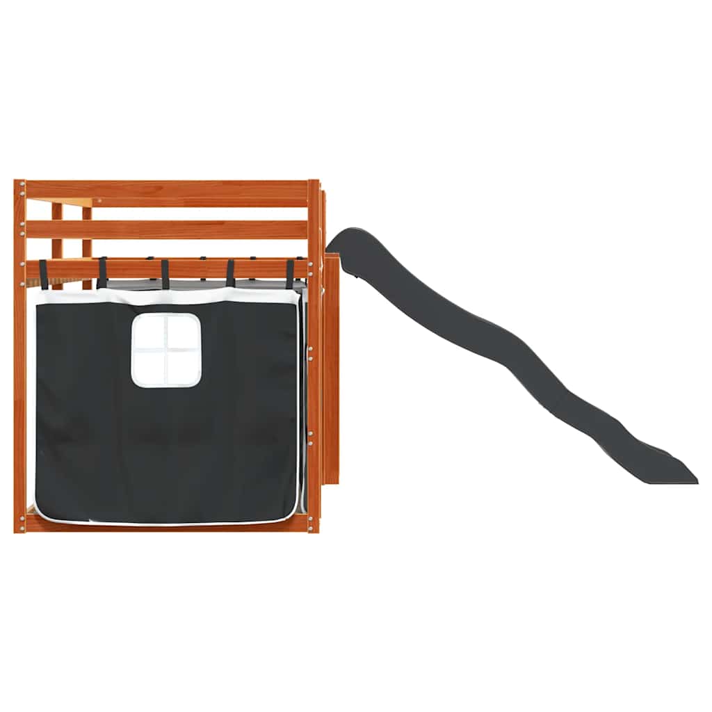 Κουκέτα με Τσουλήθρα και Κουρτίνες Λευκή και Μαύρη 90x190 εκ.