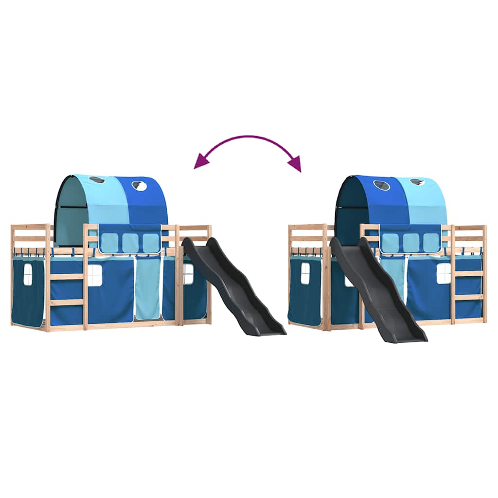 Κουκέτα με Τσουλήθρα και Κουρτίνες Μπλε 90x200 εκ. - Pakobazaar