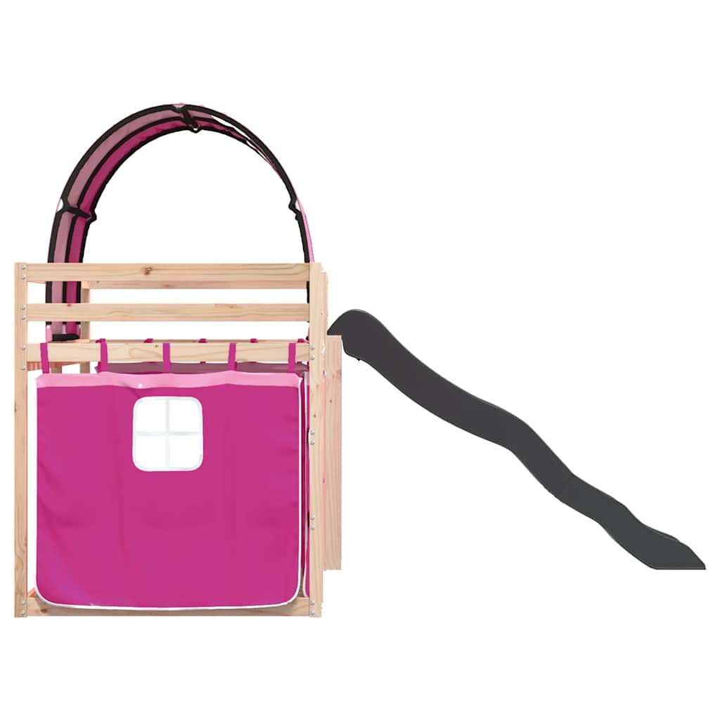 Κουκέτα με Τσουλήθρα και Κουρτίνες Ροζ 90x200 εκ. - Pakobazaar