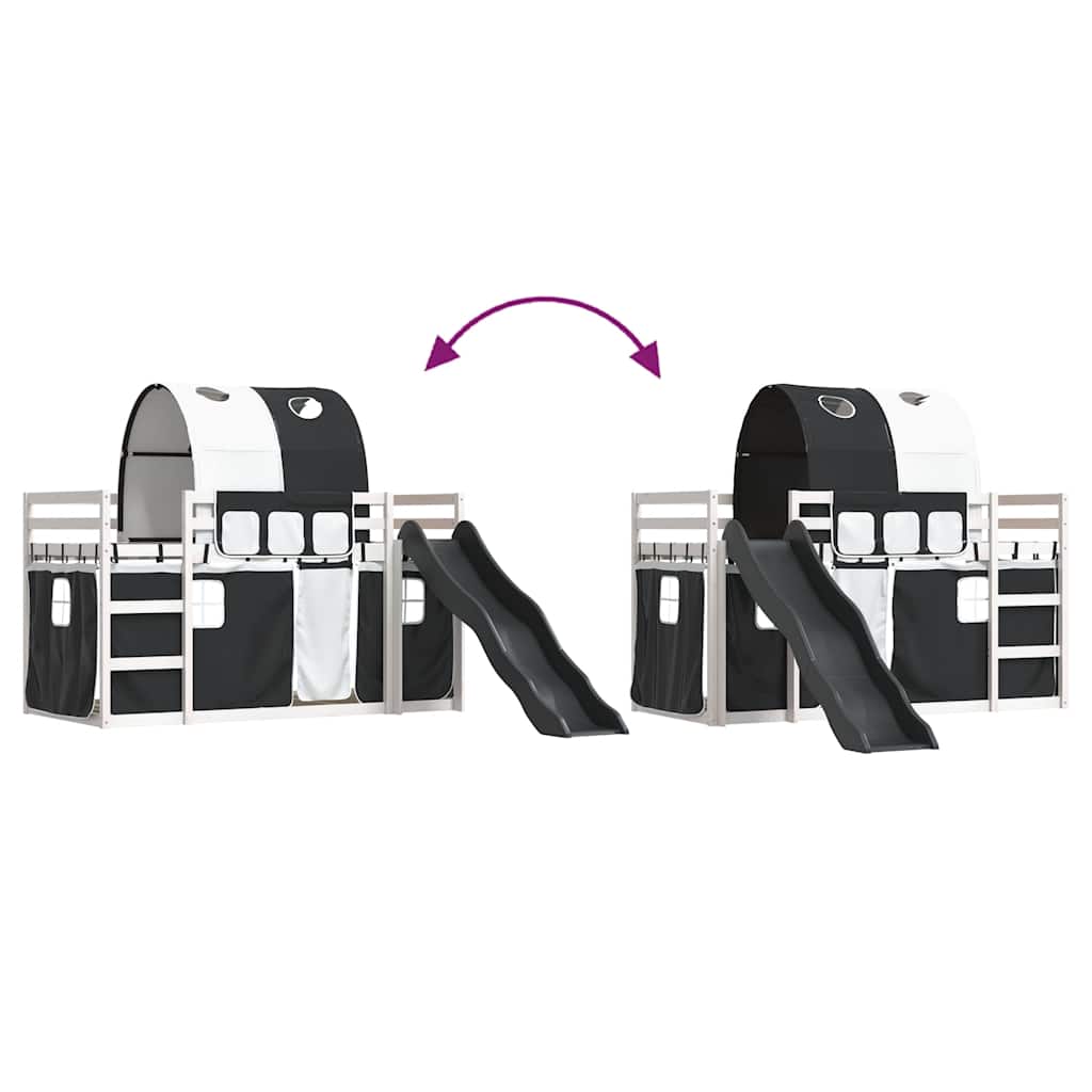 Κουκέτα με Τσουλήθρα και Κουρτίνες Λευκή και Μαύρη 90x200 εκ. - Pakobazaar