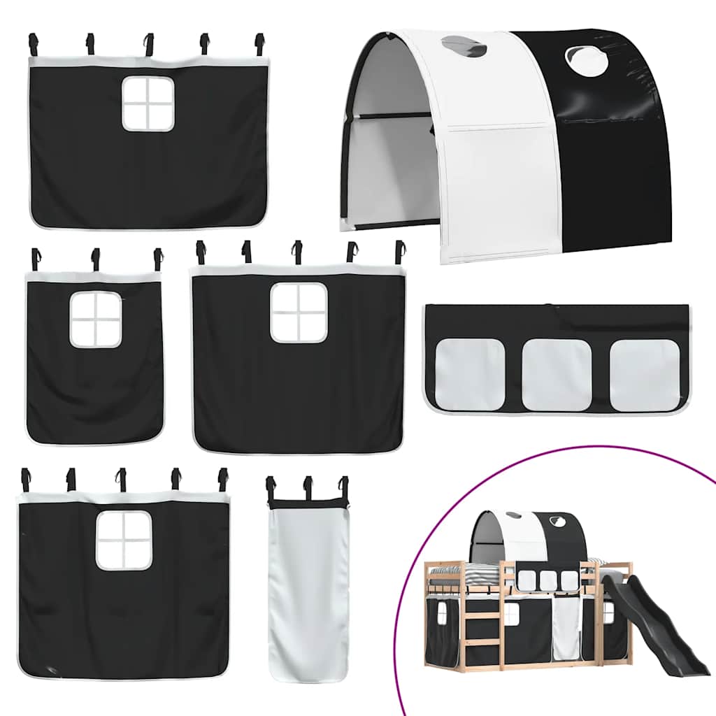 Κουκέτα με Τσουλήθρα και Κουρτίνες Λευκή και Μαύρη 80x200 εκ. - Pakobazaar