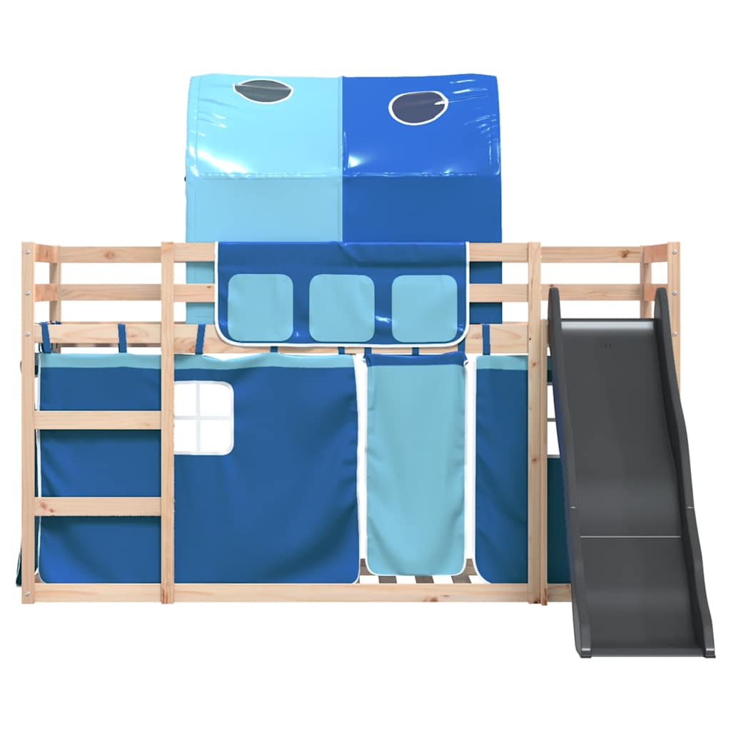 Κουκέτα με Τσουλήθρα και Κουρτίνες Μπλε 80x200 εκ. - Pakobazaar