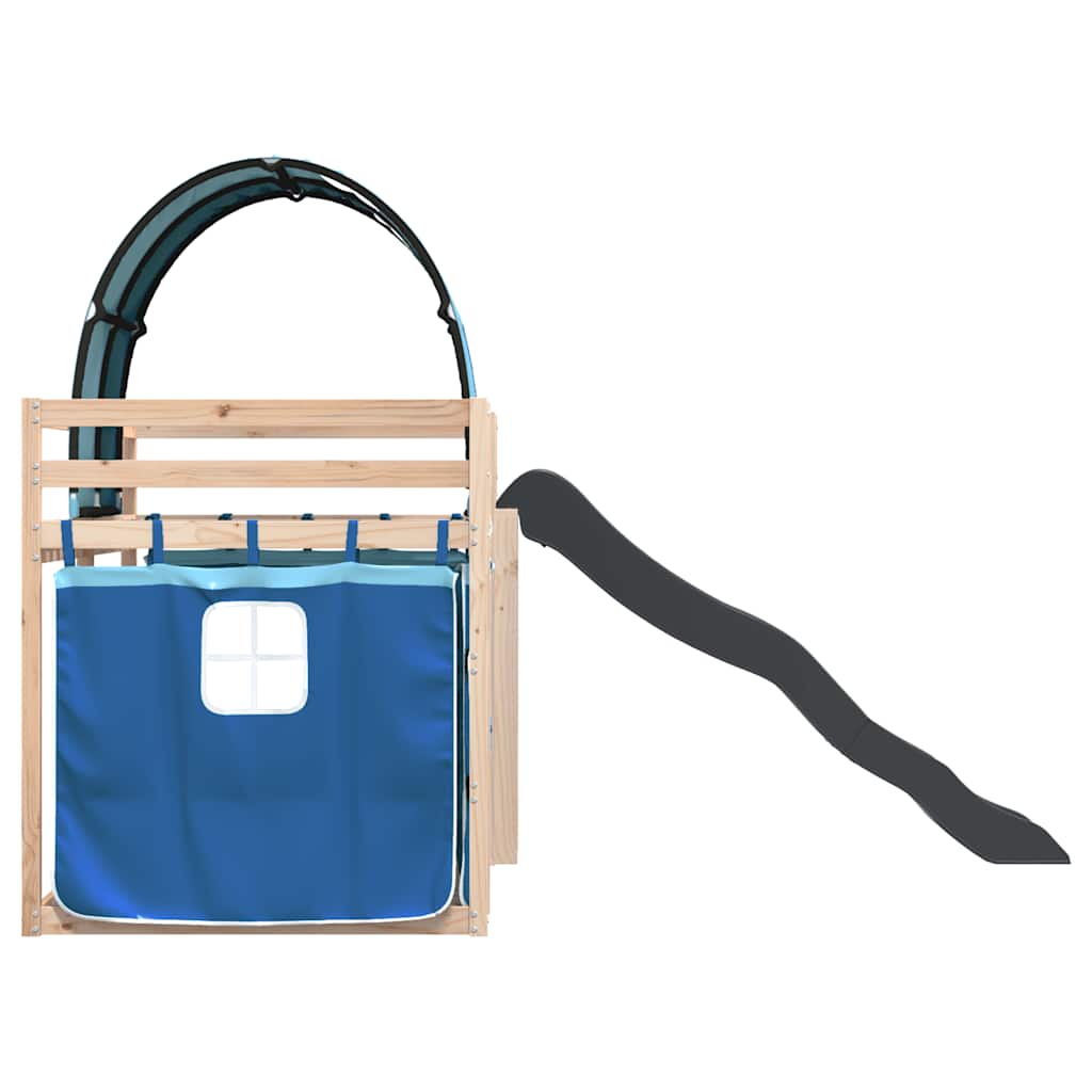 Κουκέτα με Τσουλήθρα και Κουρτίνες Μπλε 80x200 εκ. - Pakobazaar