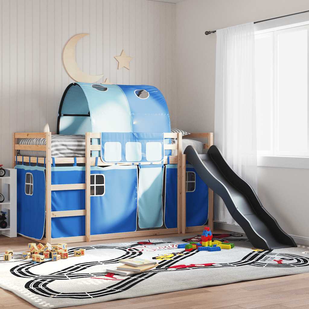 Κουκέτα με Τσουλήθρα και Κουρτίνες Μπλε 80x200 εκ. - Pakobazaar