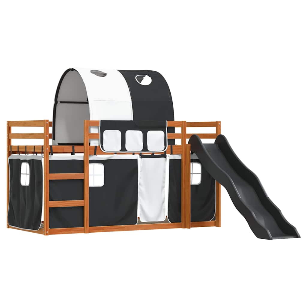 Κουκέτα με Τσουλήθρα και Κουρτίνες Λευκή και Μαύρη 80x200 εκ.