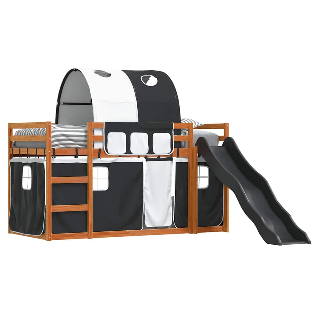 Κουκέτα με Τσουλήθρα και Κουρτίνες Λευκή και Μαύρη 80x200 εκ.