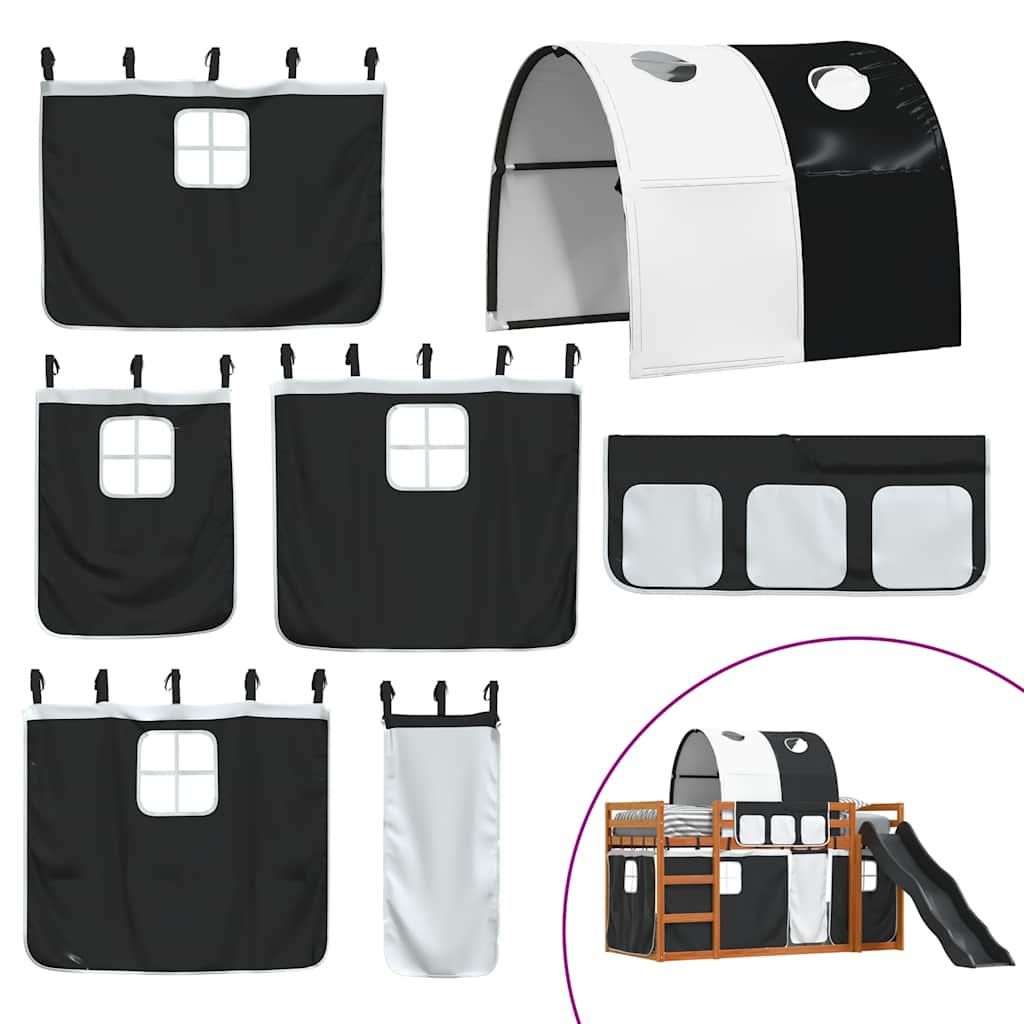 Κουκέτα με Τσουλήθρα και Κουρτίνες Λευκή και Μαύρη 80x200 εκ.