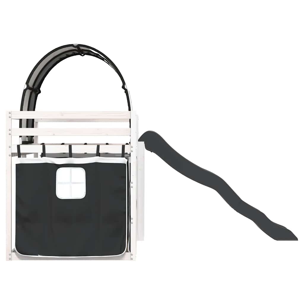 Κουκέτα με Τσουλήθρα και Κουρτίνες Λευκή και Μαύρη 90x190 εκ.