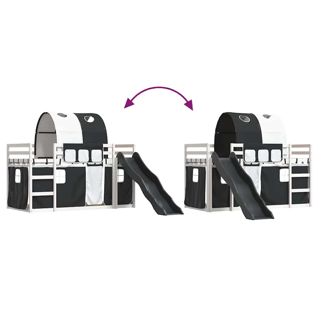 Κουκέτα με Τσουλήθρα και Κουρτίνες Λευκή και Μαύρη 90x190 εκ.