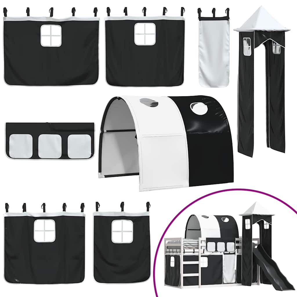 Κουκέτα με Τσουλήθρα και Κουρτίνες Λευκή και Μαύρη 90x200 εκ. - Pakobazaar