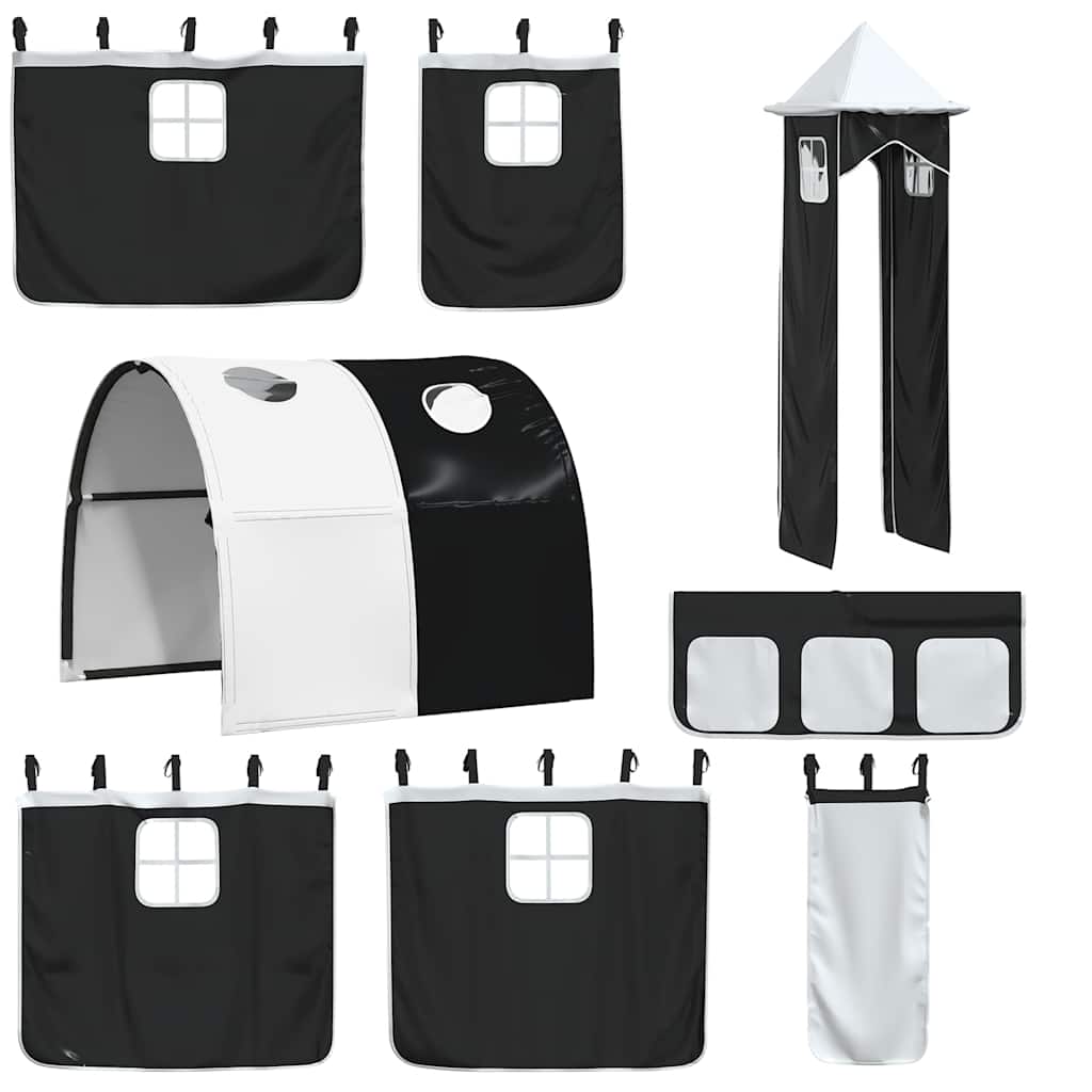 Κουκέτα με Τσουλήθρα και Κουρτίνες Λευκή και Μαύρη 90x200 εκ. - Pakobazaar