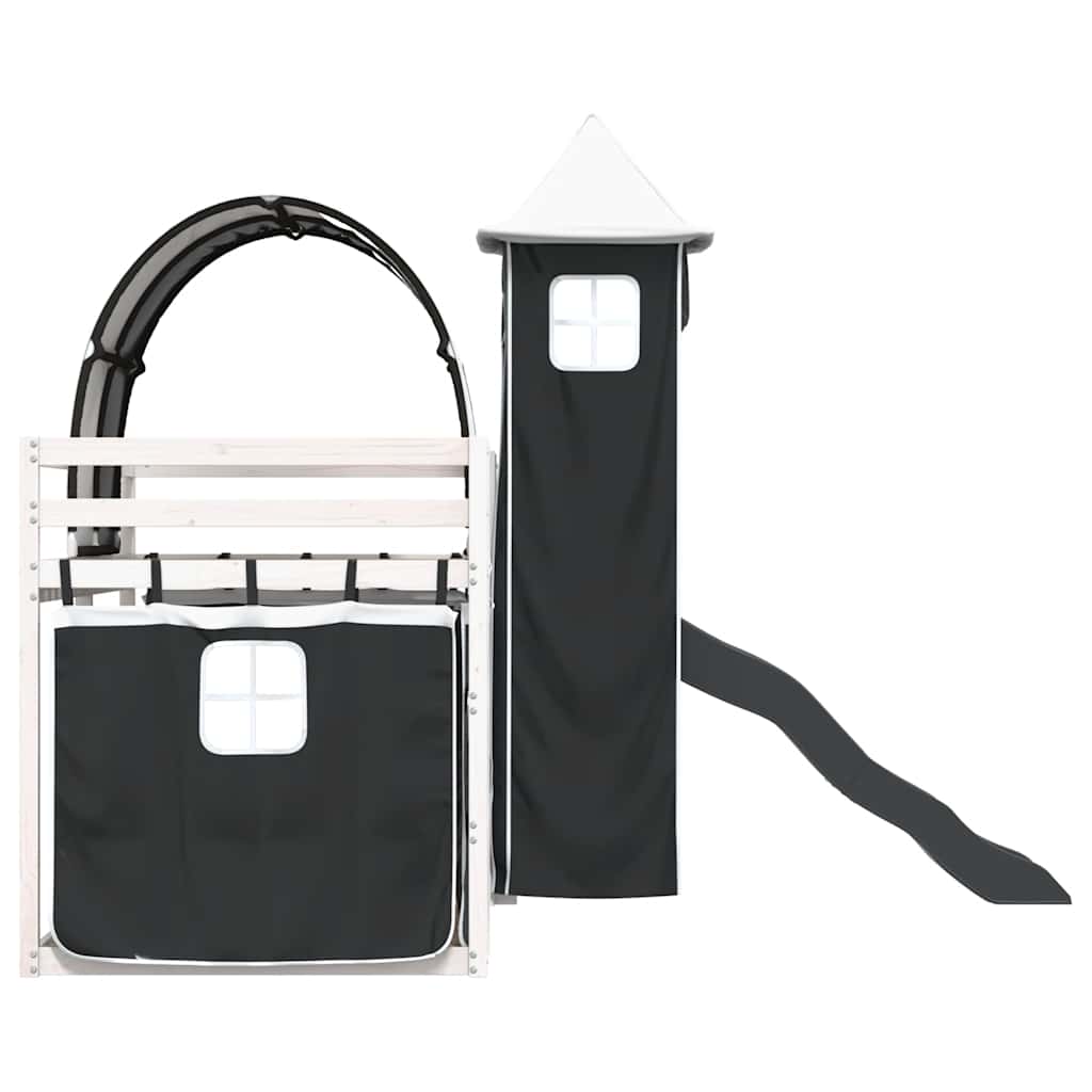 Κουκέτα με Τσουλήθρα και Κουρτίνες Λευκή και Μαύρη 90x200 εκ. - Pakobazaar