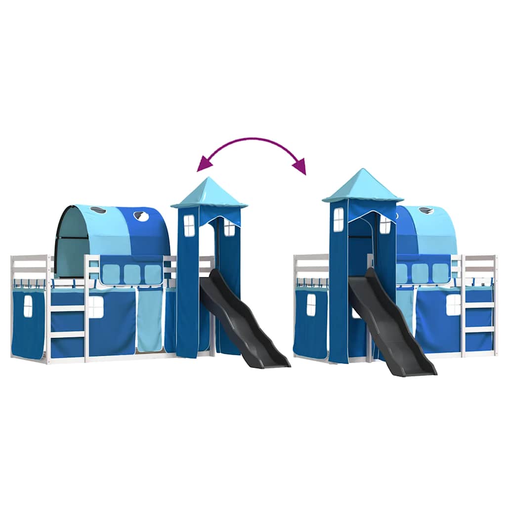 Κουκέτα με Τσουλήθρα και Κουρτίνες Μπλε 90x200 εκ. - Pakobazaar