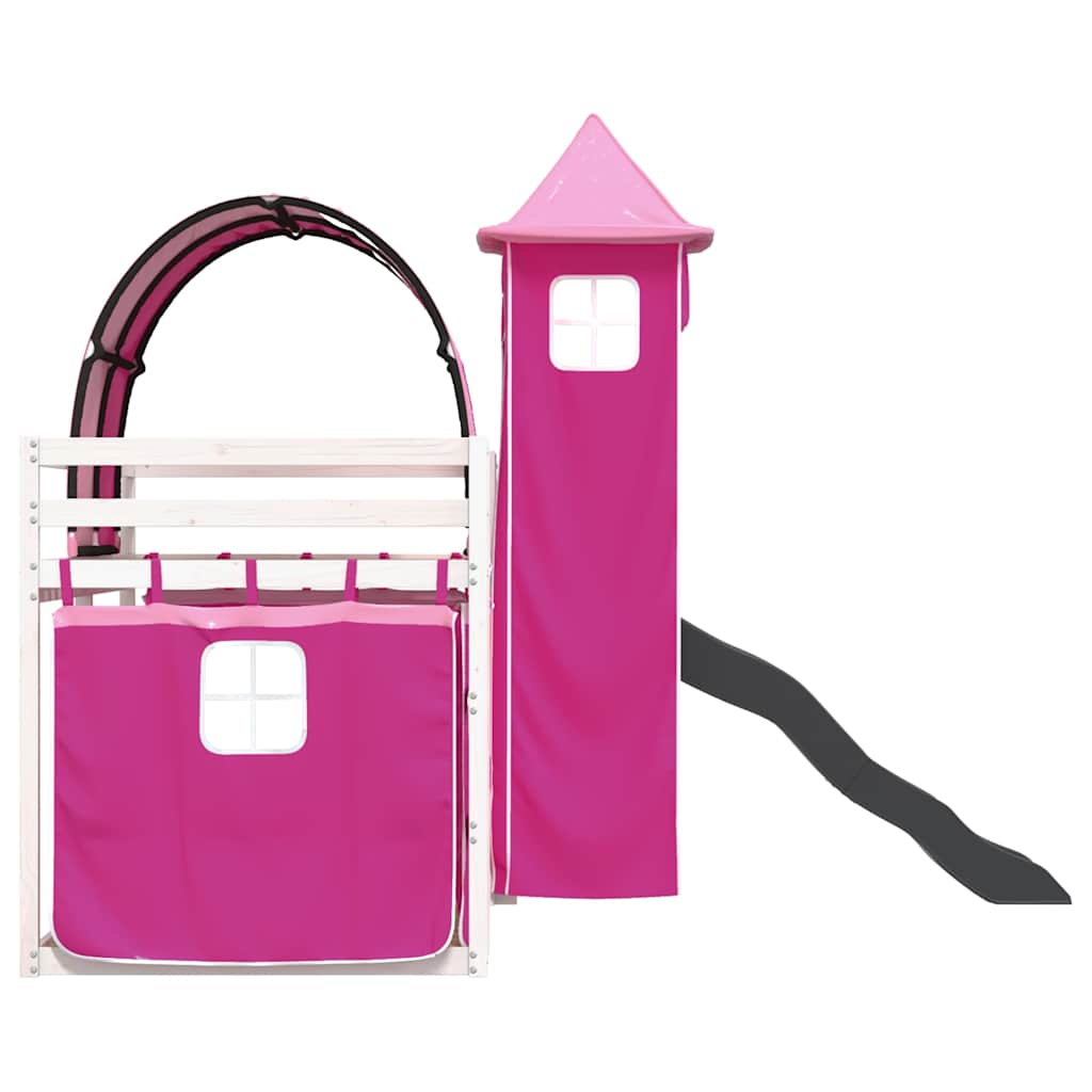 Κουκέτα με Τσουλήθρα και Κουρτίνες Ροζ 90x200 εκ. - Pakobazaar