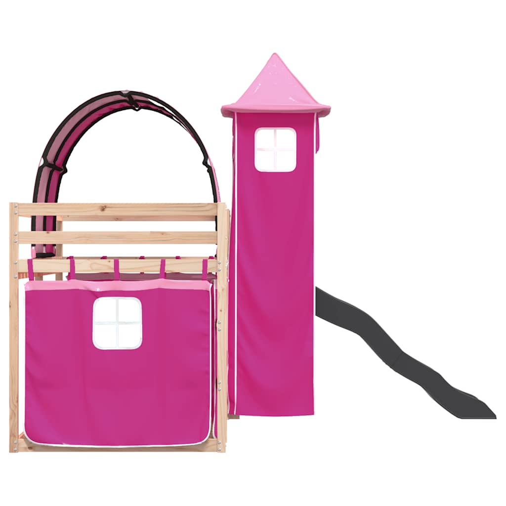 Κουκέτα με Τσουλήθρα και Κουρτίνες Ροζ 80x200 εκ. - Pakobazaar