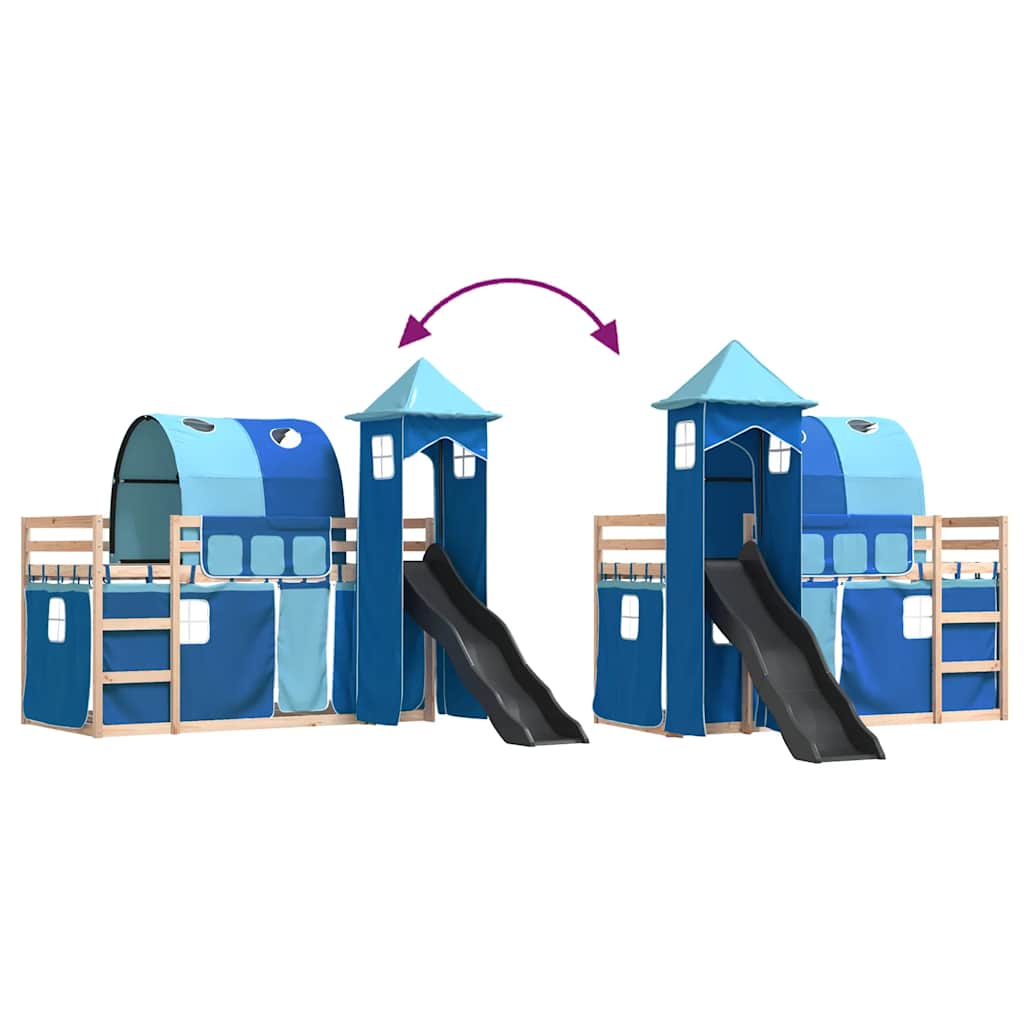 Κουκέτα με Τσουλήθρα και Κουρτίνες Μπλε 90x190 εκ.