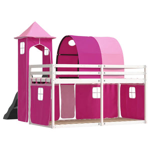 Κουκέτα με Τσουλήθρα και Κουρτίνες Ροζ 90x190 εκ.