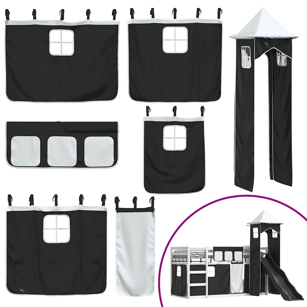 Κουκέτα με Τσουλήθρα και Κουρτίνες Λευκή και Μαύρη 80x200 εκ.