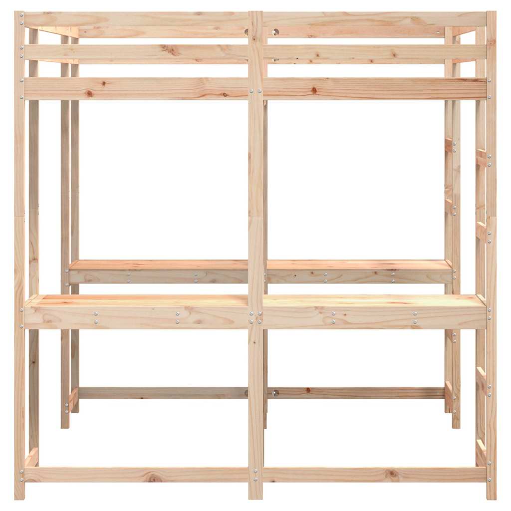 Κρεβάτι Υπερυψωμένο Γραφείο/Σκάλα 180x200 εκ. Μασίφ Ξύλο Πεύκου