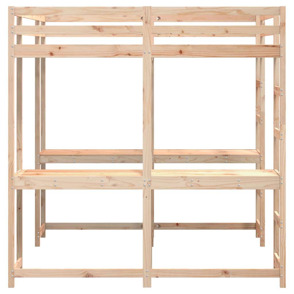 Κρεβάτι Υπερυψωμένο Γραφείο/Σκάλα 160x200 εκ. Μασίφ Ξύλο Πεύκου