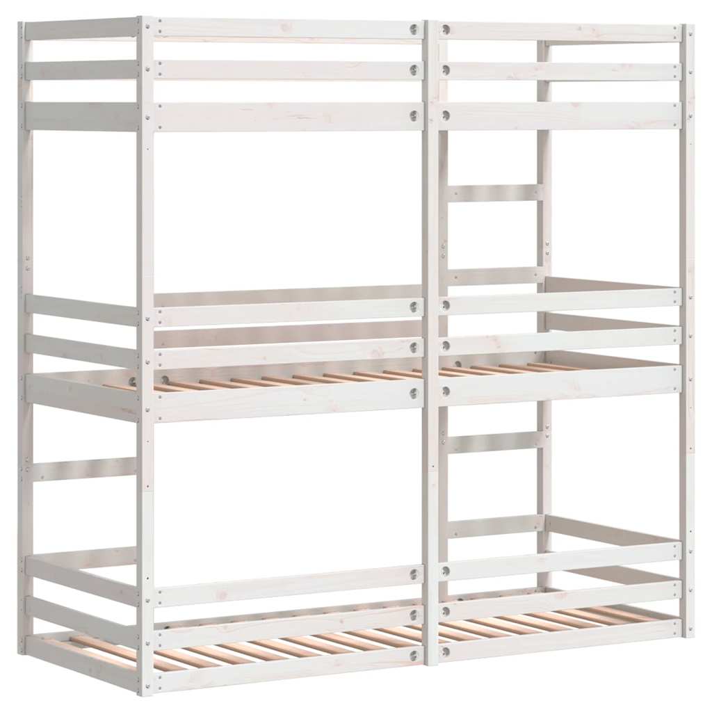 Τριπλή Κουκέτα Λευκό 80x200 εκ. από Μασίφ Ξύλο Πεύκου - Pakobazaar