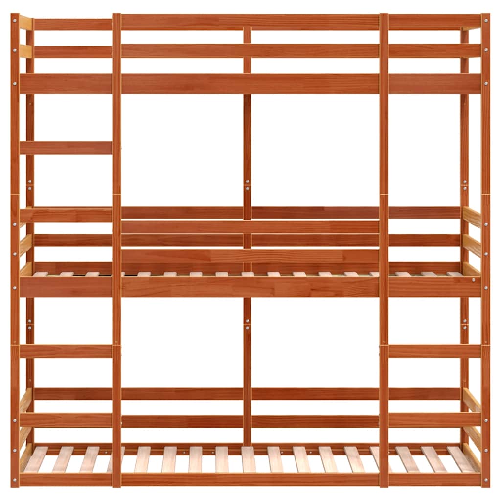 Τριπλή Κουκέτα Καφέ Κεριού 90x200 εκ. από Μασίφ Ξύλο Πεύκου