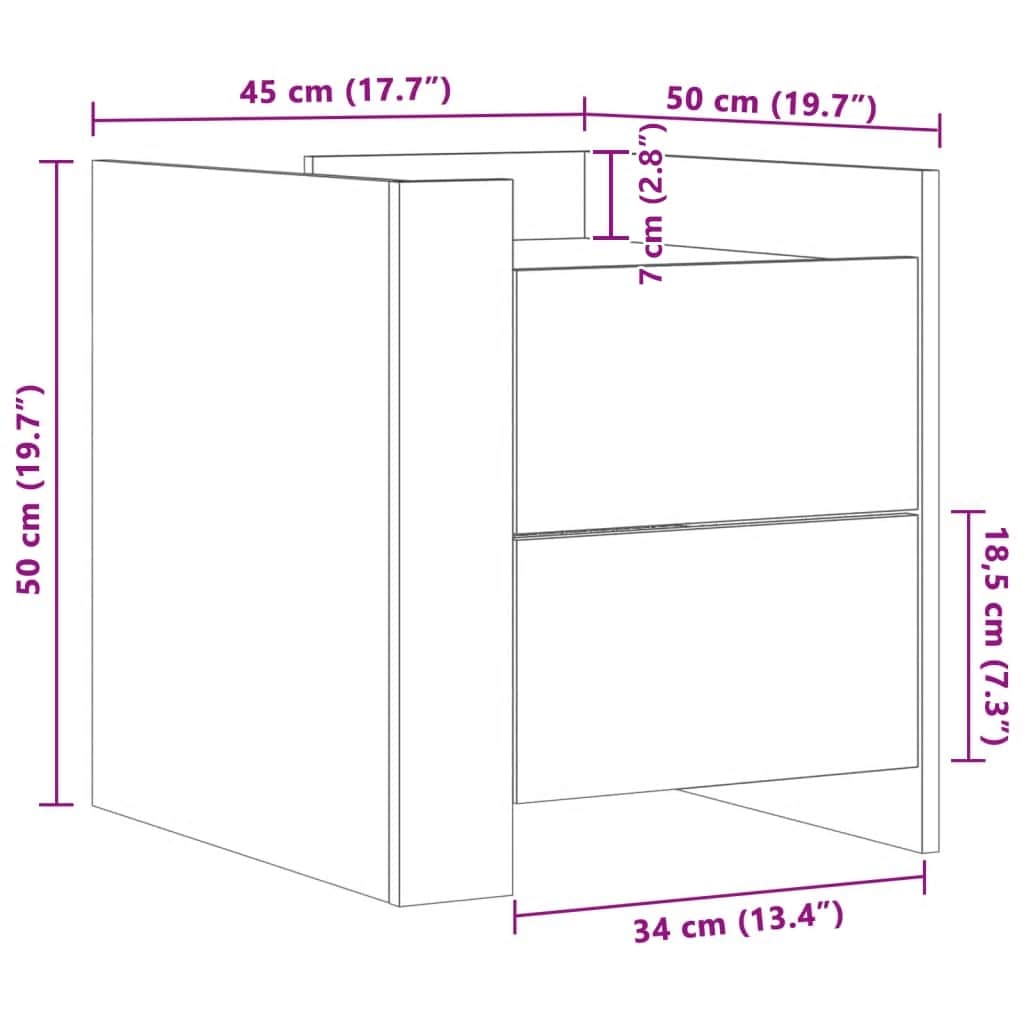 Κομοδίνο Καπνιστή Δρυς 45x50x50 εκ. από Επεξεργασμένο Ξύλο