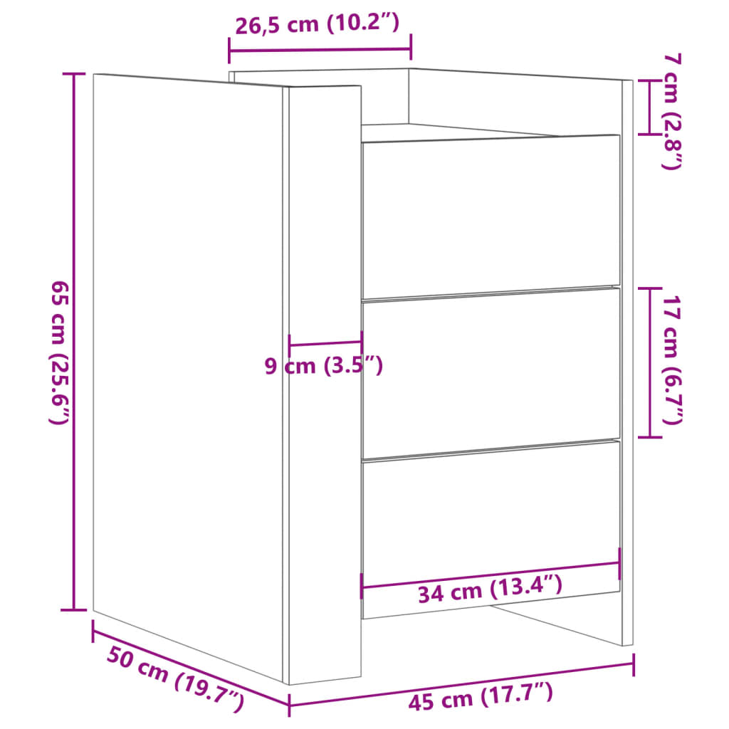 Κομοδίνο Μαύρο 45x50x65 εκ. από Επεξεργασμένο Ξύλο