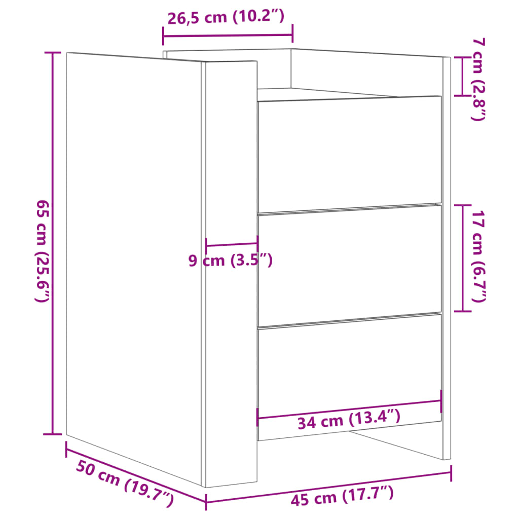 Κομοδίνο Γκρι Σκυροδέματος 45x50x65 εκ. από Επεξεργασμένο Ξύλο