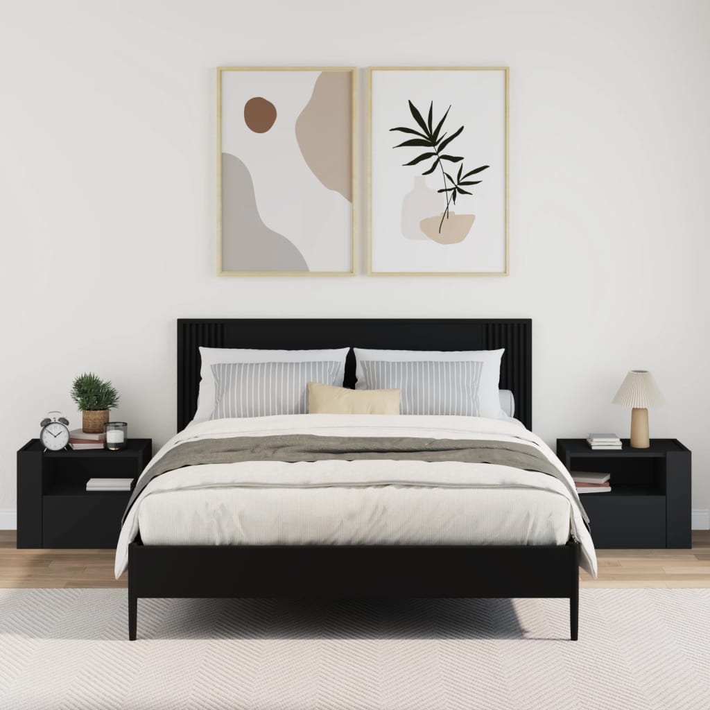 Κομοδίνα Επιτοίχια 2 τεμ. Μαύρα 45x30x35 εκ. - Pakobazaar