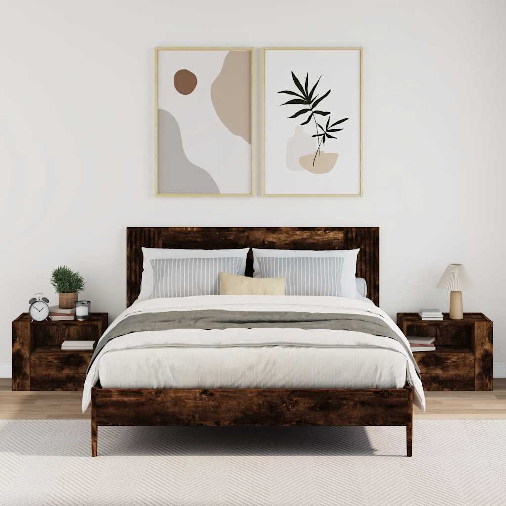 Κομοδίνα Επιτοίχια 2 τεμ. Καπνιστή Δρυς 45x30x35 εκ.