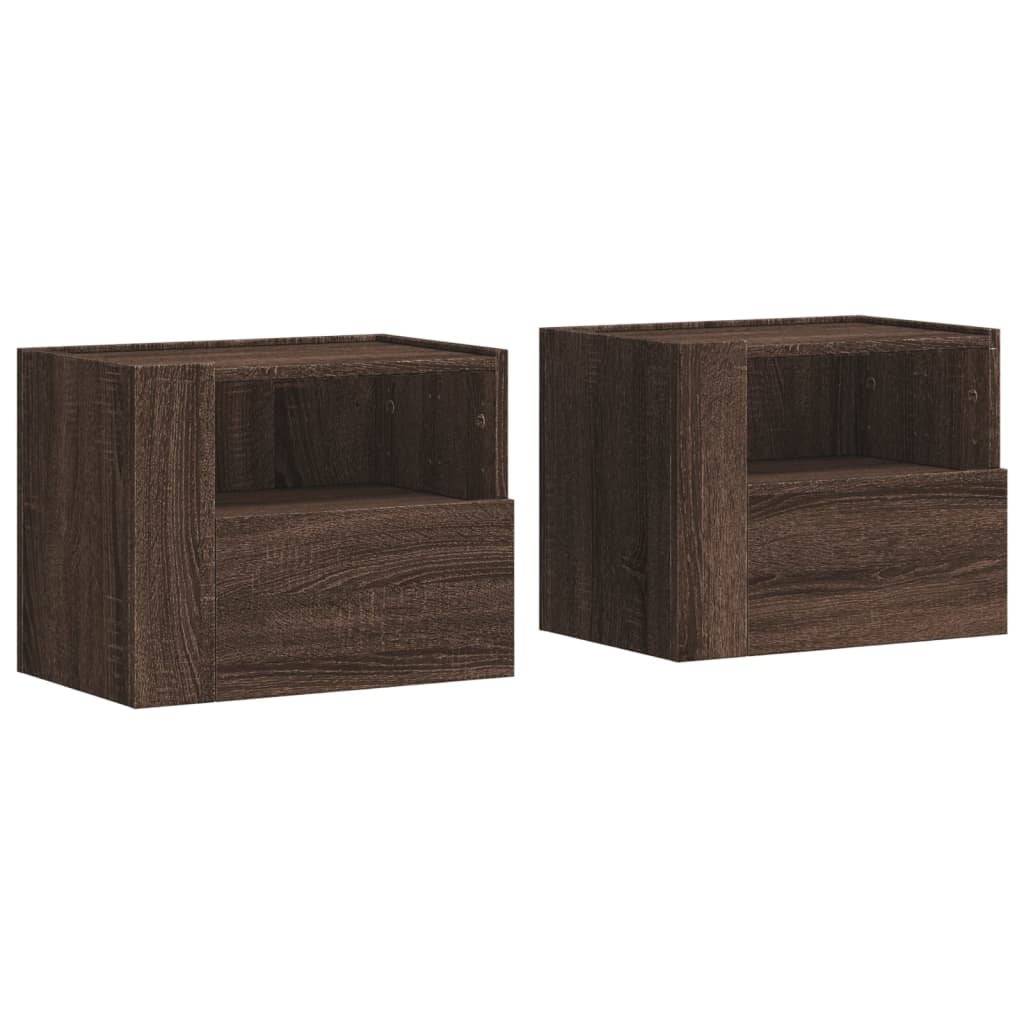 Κομοδίνα Επιτοίχια 2 τεμ. Καφέ Δρυς 45x30x35 εκ. - Pakobazaar